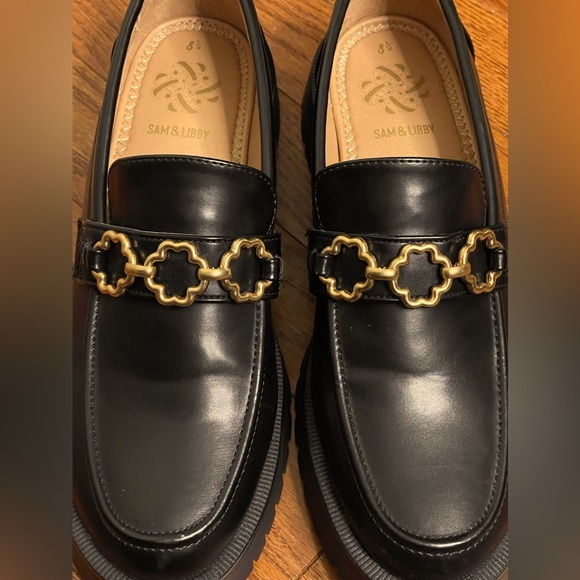 Sam & Libby Chunky Heeled Remi Black/Gold Platform Y2K Loafers Women's Size 8½ - Picture 9 of 14
